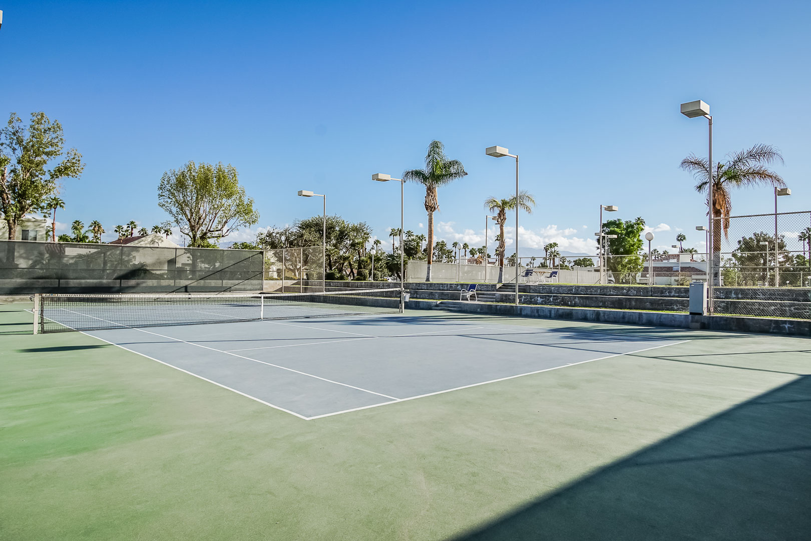 An inviting tennis court at VRI Americas' Desert Breezes Resort in California